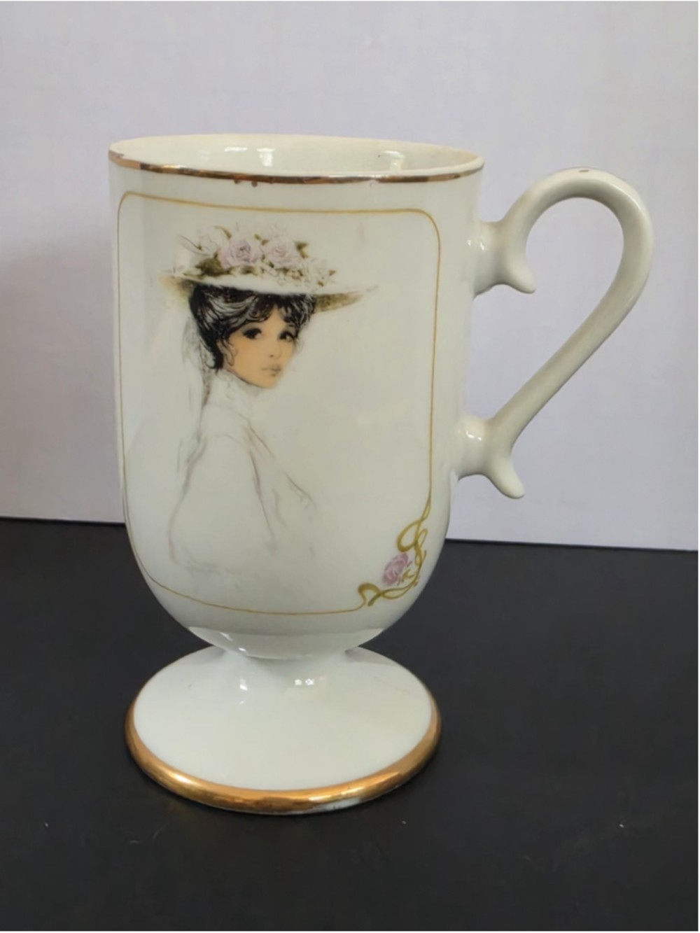 Vintage 1978 Enesco Elegance Pedestal Mug Josephine Currie Portrait Gold Trim